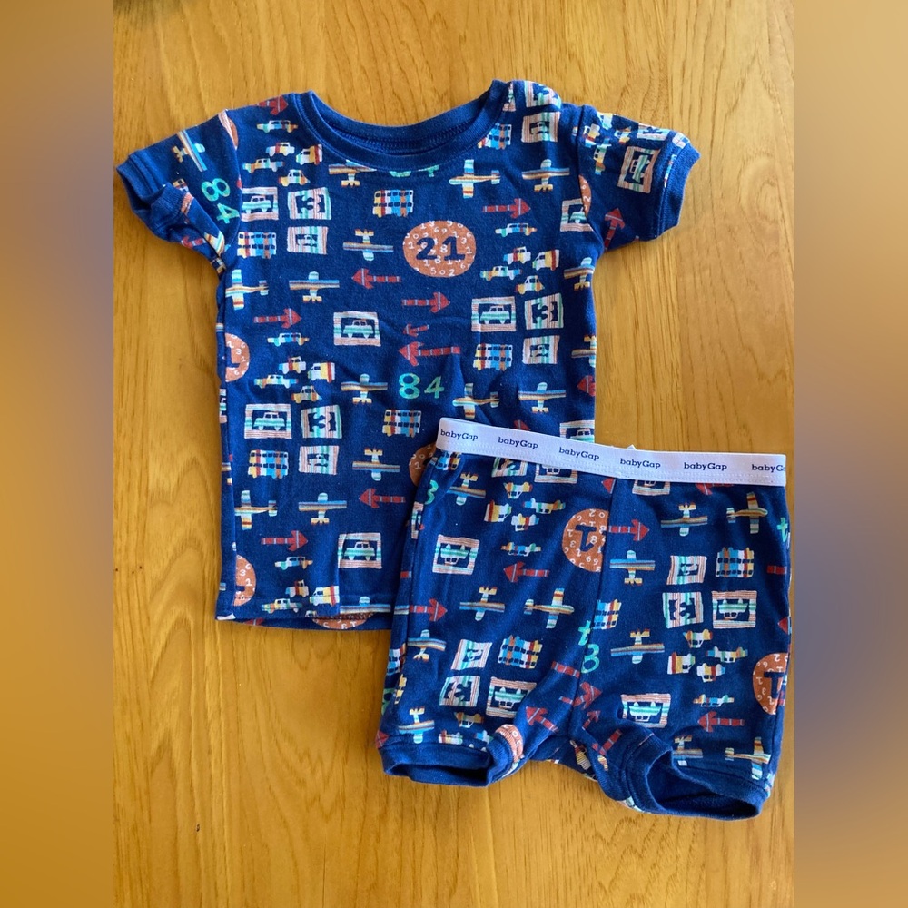 Baby Gap EUC Outfit Set VINTAGE 6-12 Months Kids Airplane Boys Cars Blue Summer